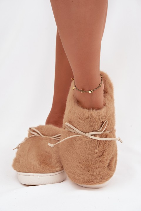 Furry slippers with bow Camel Minella