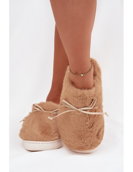 Furry slippers with bow Camel Minella