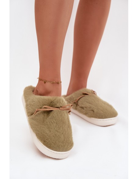 Furry slippers with bow green Minella