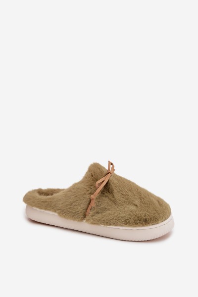 Furry slippers with bow green Minella 2