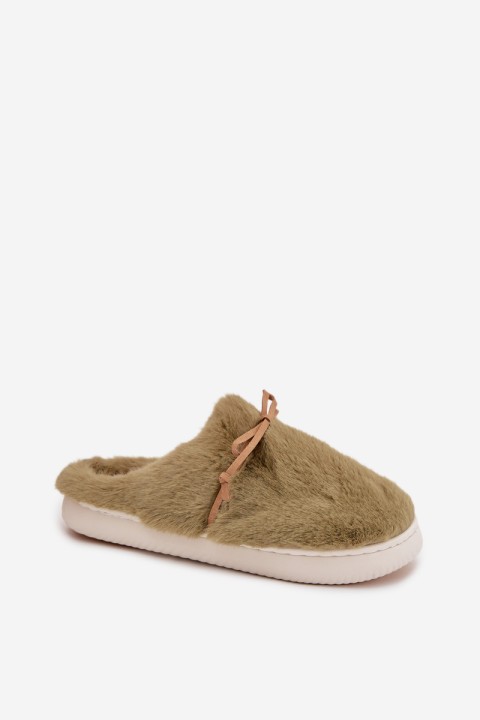 Furry slippers with bow green Minella