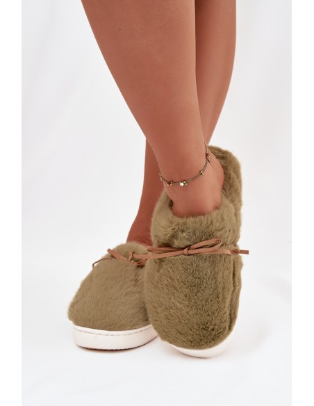Furry slippers with bow green Minella