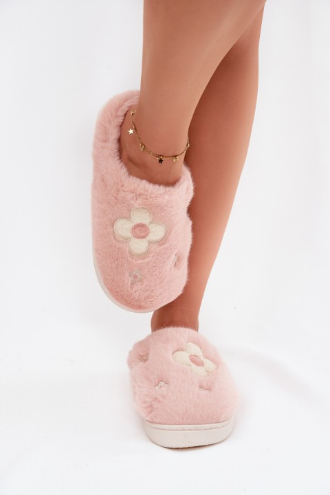 Furry slippers with Flowers Pink Selinne