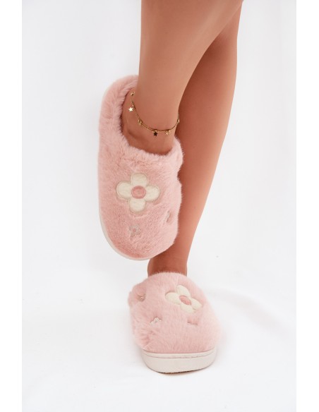 Pūkuotos šlepetės su gėlėmis Pink Selinne