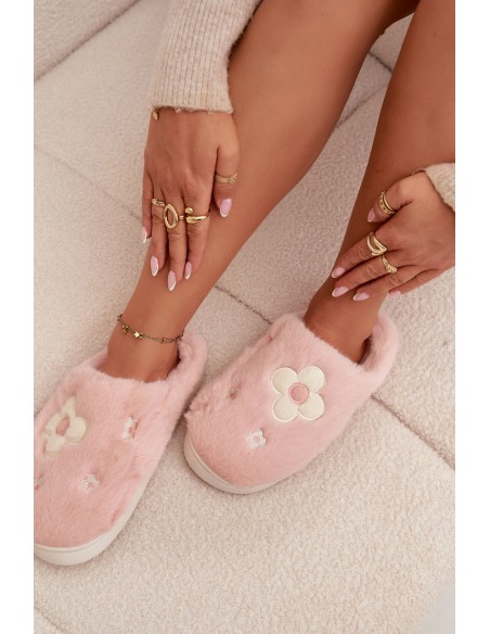 Furry slippers with Flowers Pink Selinne