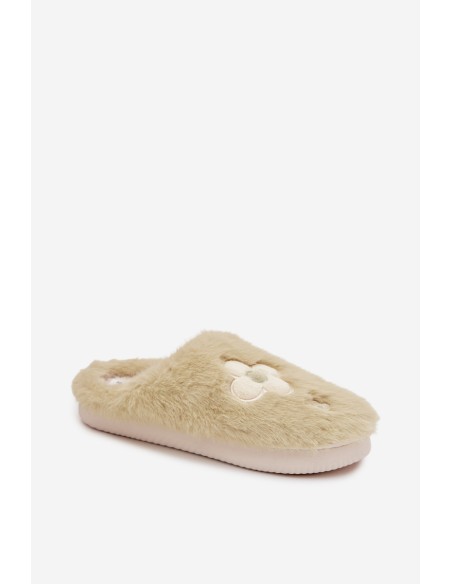 Furry slippers with flowers pistachio Selinne