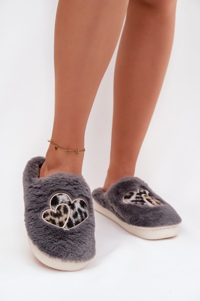 Furry slippers with hearts gray Amandra