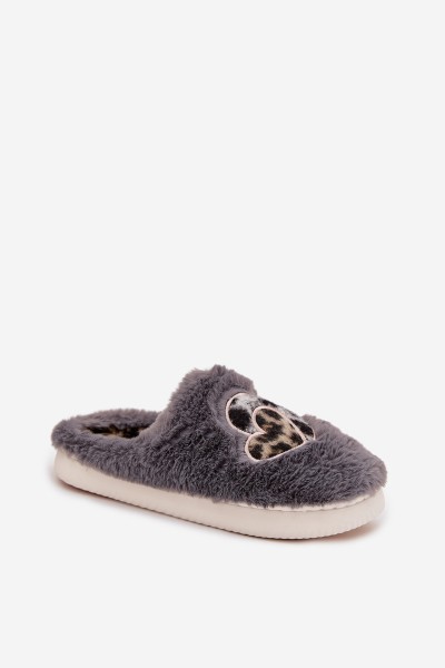 Furry slippers with hearts gray Amandra 2
