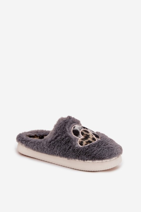Furry slippers with hearts gray Amandra