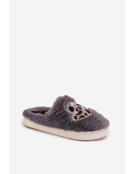 Furry slippers with hearts gray Amandra