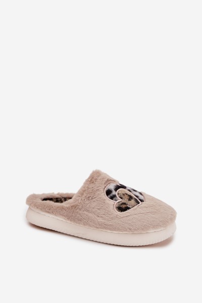 Furry slippers with hearts beige Amandra 2