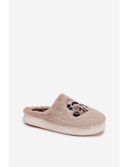 Furry slippers with hearts beige Amandra