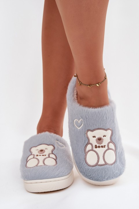 Furry slippers with bear blue Noralie
