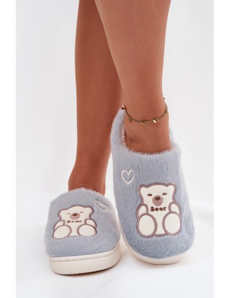 Furry slippers with bear blue Noralie