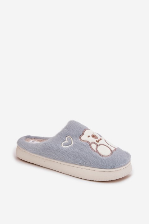 Furry slippers with bear blue Noralie