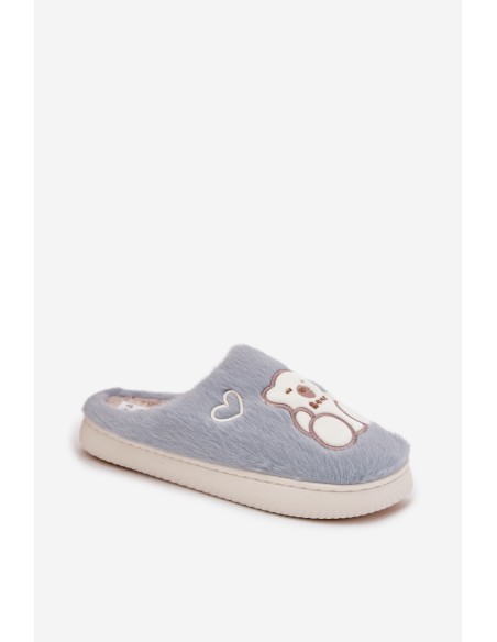 Furry slippers with bear blue Noralie