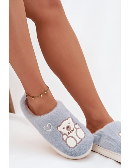 Furry slippers with bear blue Noralie