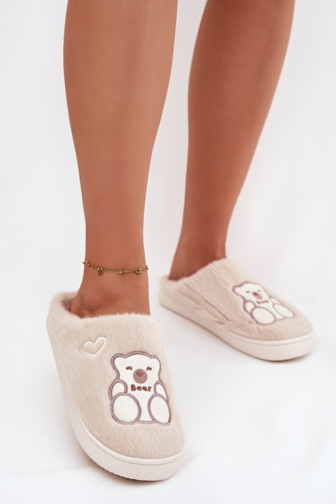 Furry slippers with bear Beige Noralie