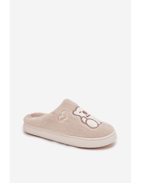 Furry slippers with bear Beige Noralie