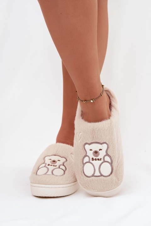Furry slippers with bear Beige Noralie