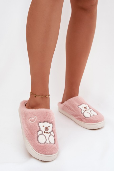 Furry slippers with bear pink Noralie