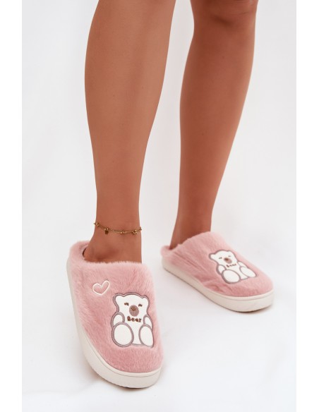 Furry slippers with bear pink Noralie