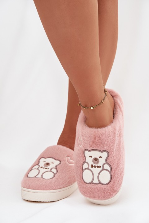Furry slippers with bear pink Noralie