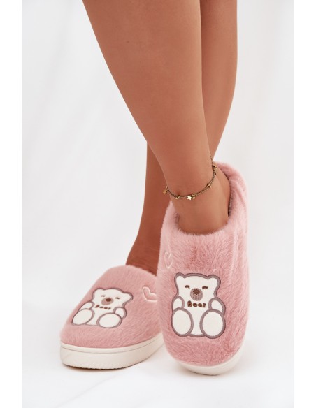 Furry slippers with bear pink Noralie