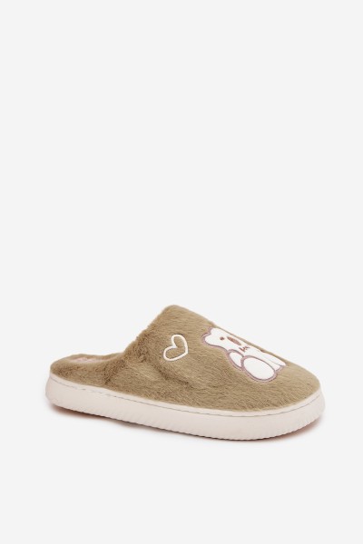 Furry Slippers With Bear Green Noralie 2