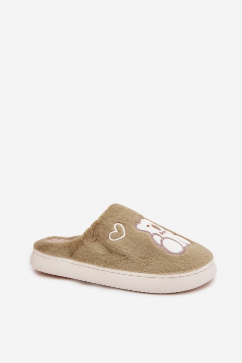 Furry Slippers With Bear Green Noralie