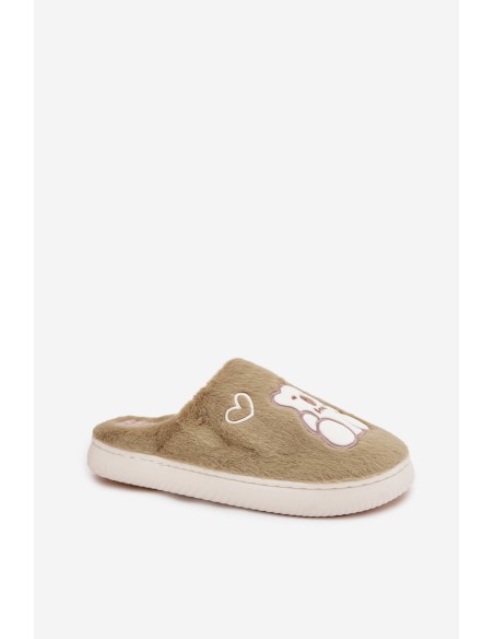 Furry Slippers With Bear Green Noralie