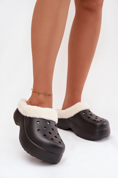 Foam Women's Slippers with Warm Fur Black Palvine
