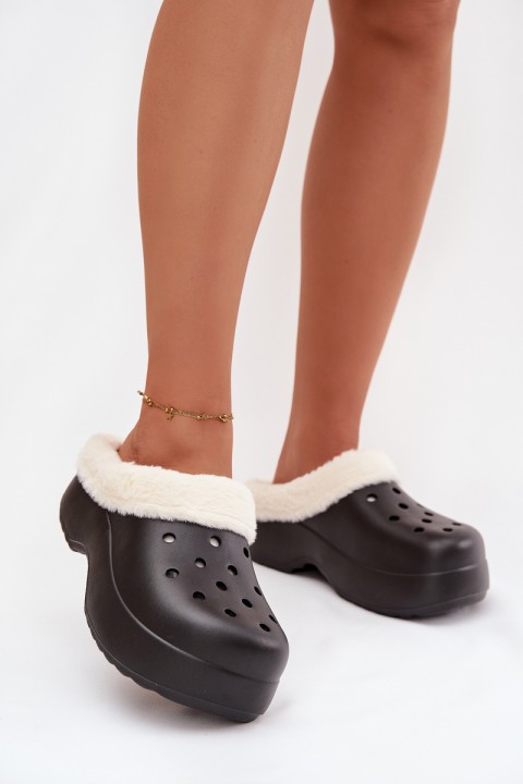 Moteriškos šlepetės su šiltu kailiu iš putplasčio, juodos, Palvine