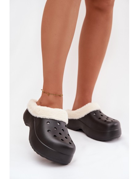 Foam Women's Slippers with Warm Fur Black Palvine