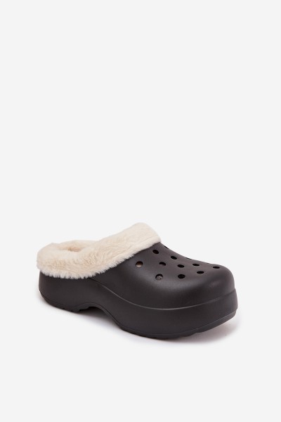 Foam Women's Slippers with Warm Fur Black Palvine 2