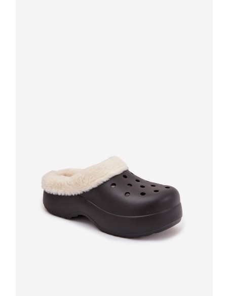 Foam Women's Slippers with Warm Fur Black Palvine