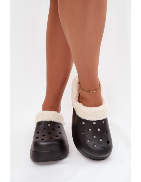 Foam Women's Slippers with Warm Fur Black Palvine