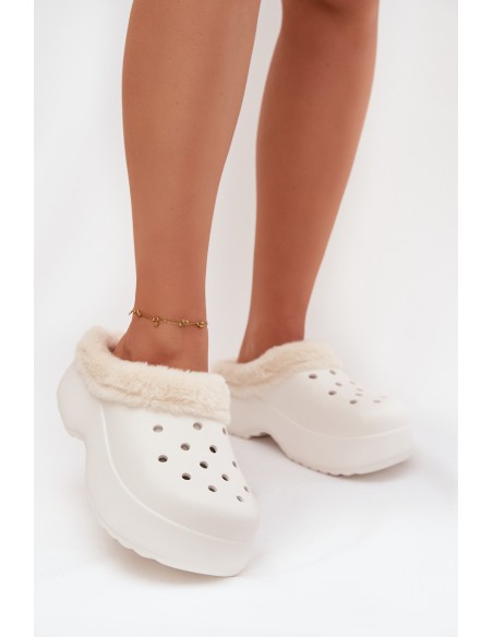 Foam Ladies Slippers Lined with Fur White Palvine