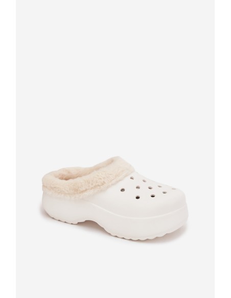 Foam Ladies Slippers Lined with Fur White Palvine