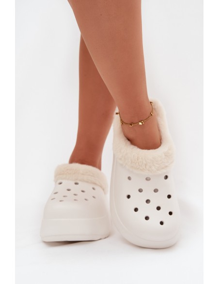 Foam Ladies Slippers Lined with Fur White Palvine