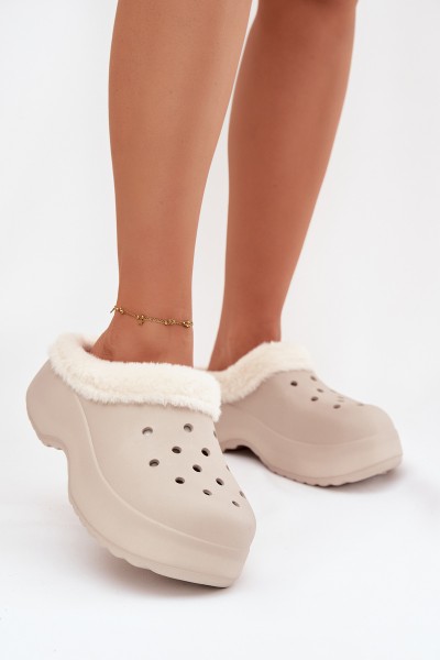 Foam Women's Slippers Insulated with Fur Khaki Palvine