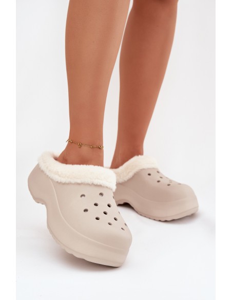 Moteriškos šlepetės su pašiltinimu iš putplasčio, chaki spalvos, su kailiu...