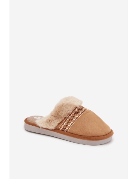 Women's slippers with fur and embroidery Camel Devianne