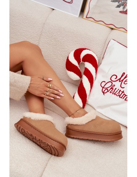 Moteriškos šlepetės su kailio pamušalu Camel Eveline