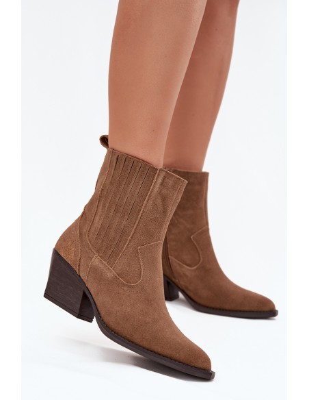 Moteriški zomšiniai kaubojiški aulinukai iki kulkšnių, pašiltinti, kupranugario spalvos, Dylira