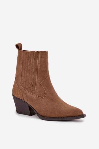 Suede Cowboy Ankle Boots Women's Heeled Insulated Camel Dylira 2