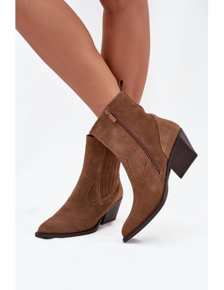 Moteriški zomšiniai kaubojiški aulinukai iki kulkšnių, pašiltinti, kupranugario spalvos, Dylira