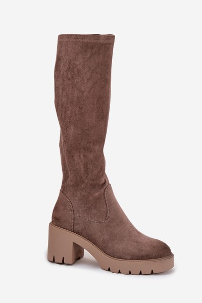 Knee-high eco suede boots on a heel Vinceza 58332 dark beige 2