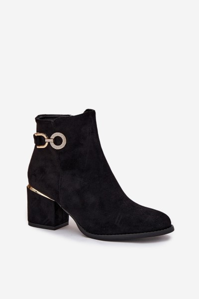 Insulated women's ankle boots with golden details on heel black Dorisse 2