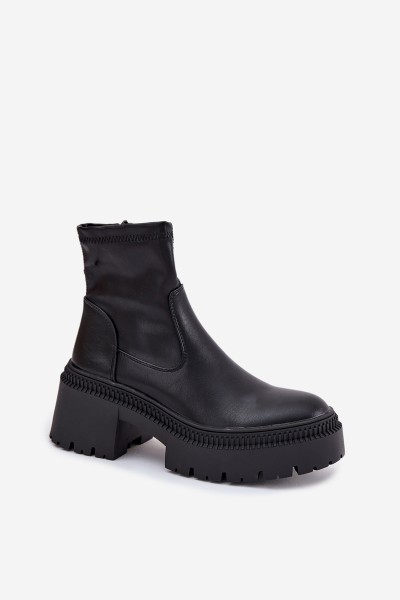 Women's Ankle Boots with Chunky Heel and Platform Eco Leather Black Elvianne 2